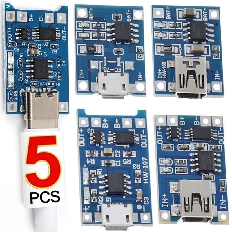 Li Ion Charger Module - 5V 3A ไมโคร/Type-c/มินิ 18650 TP4056 แบตเตอรี่ลิเธียมโมดูลชาร์จพร้อมระบบป้องกันฟังก์ชั่นคู่